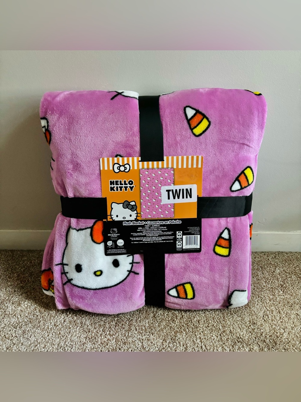 Hello Kitty Halloween Candycorn Pink Blanket Twin